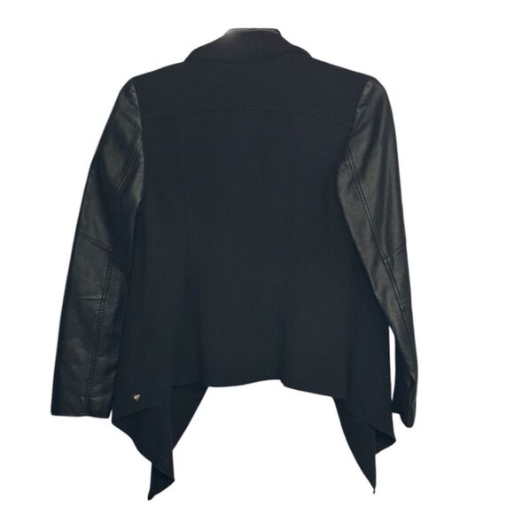 GUESS | Waterfall Women’s Open Front PU Leather Sleeves Wool Jacket M - Picture 2 of 16